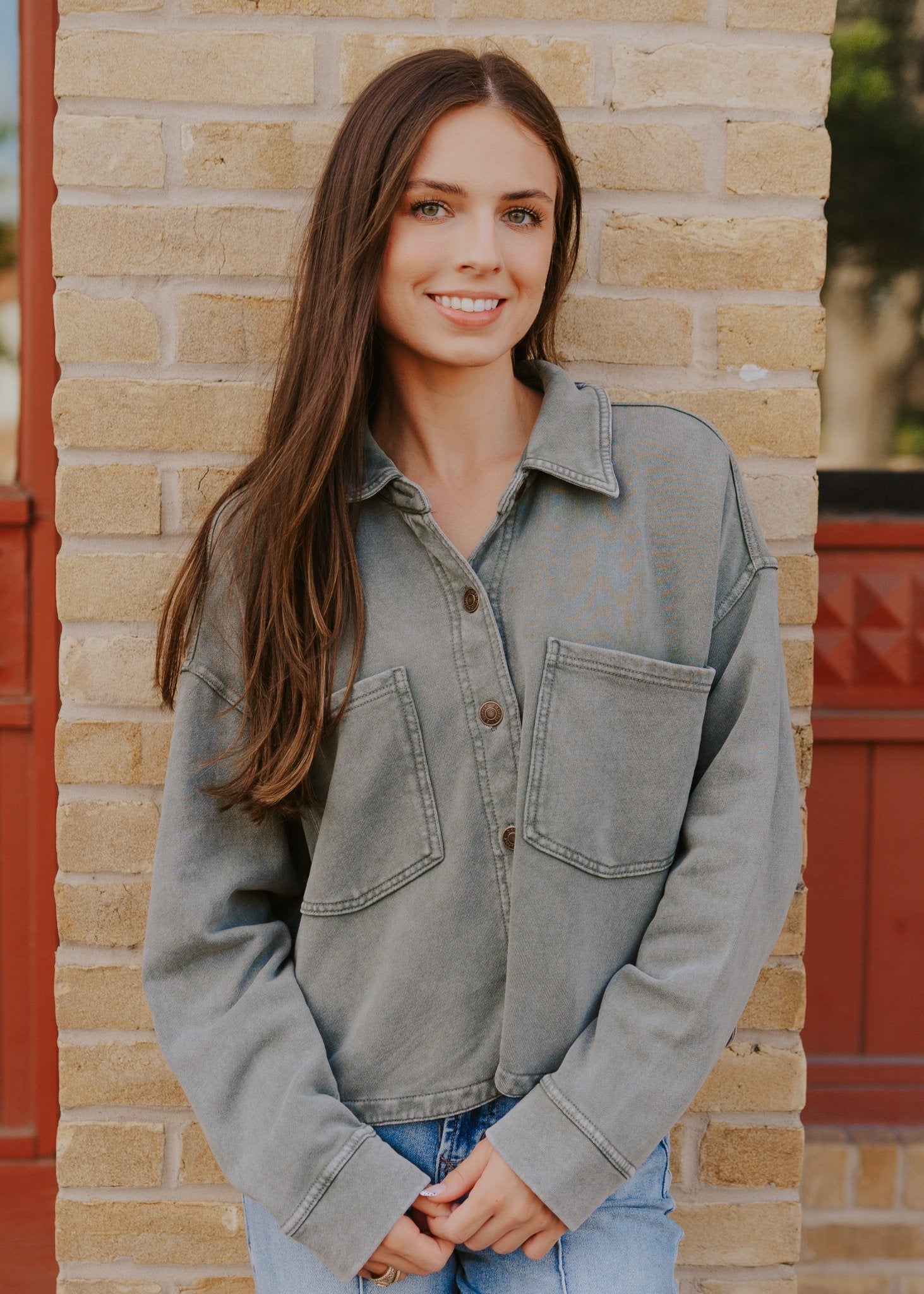 All Day Cropped Knit Jacket Hunter Green ZJ253440 - Southern Soule Designs