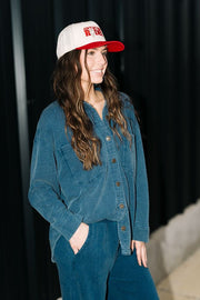 All Day Knit Denim Jacket Indigo ZJ231161 - Southern Soule Designs