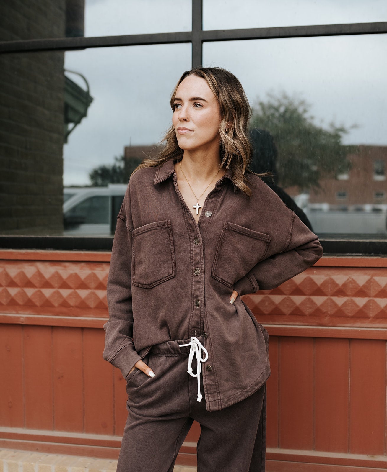 All Day Knit Jacket Chocolate Cherry ZJ253869 - Southern Soule Designs