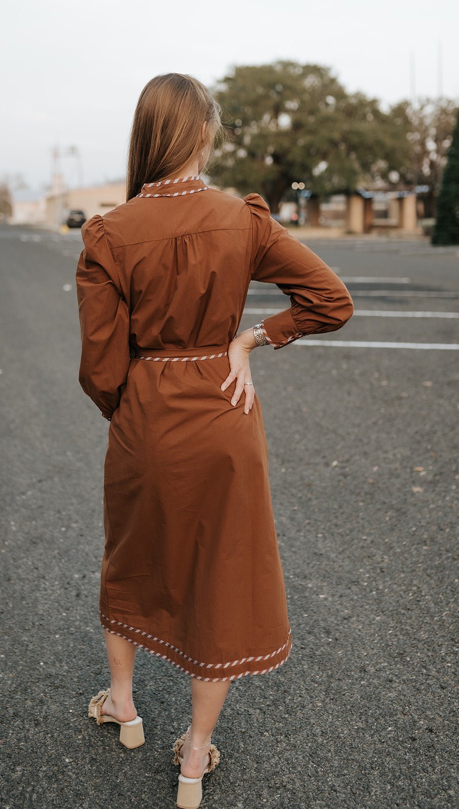 Amber Striped Detail Midi Dress with Belt MDR4471 - Southern Soule Designs