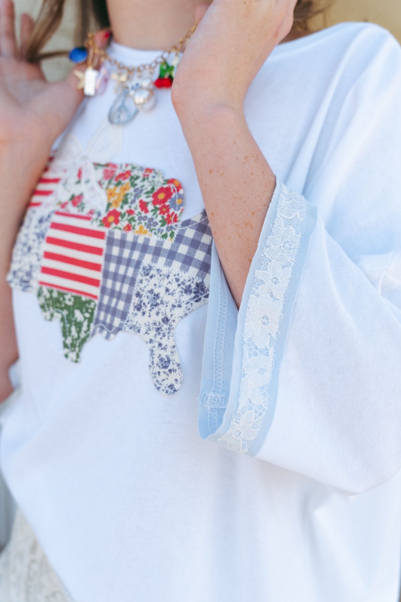 America Lace Detail Oversized T-Shirt IKT39818 - 03 - Southern Soule Designs