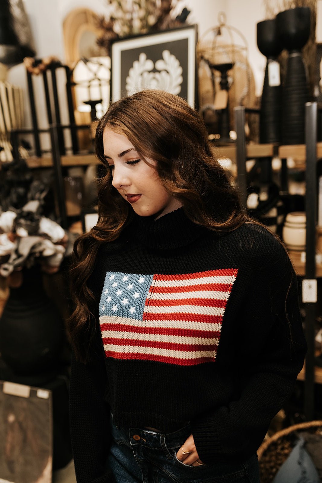 American Flag Turtle Neck Sweater T5582 - Southern Soule Designs