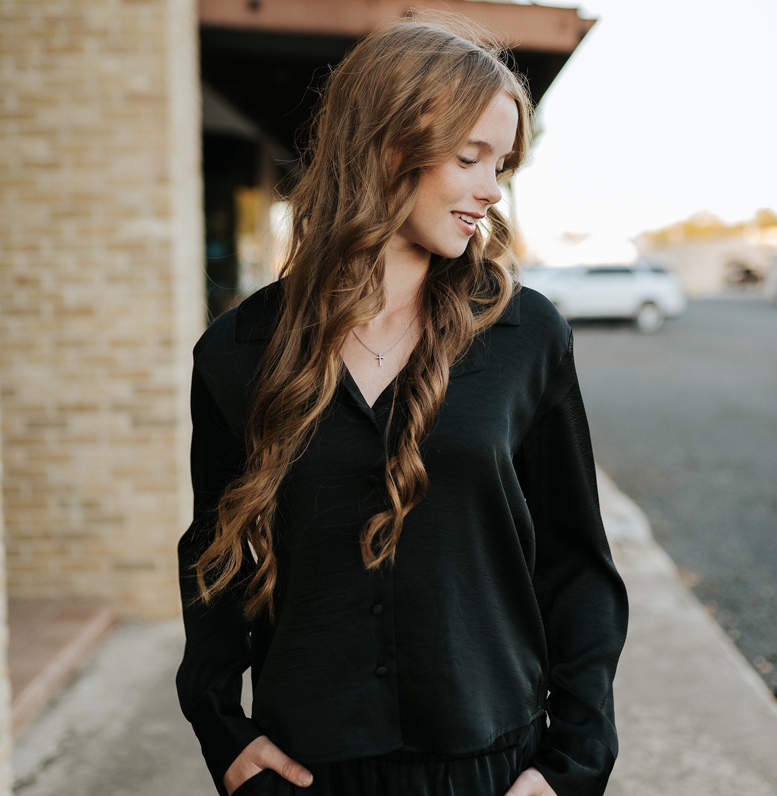 Ana Satin Top Black ZT254621 - Southern Soule Designs