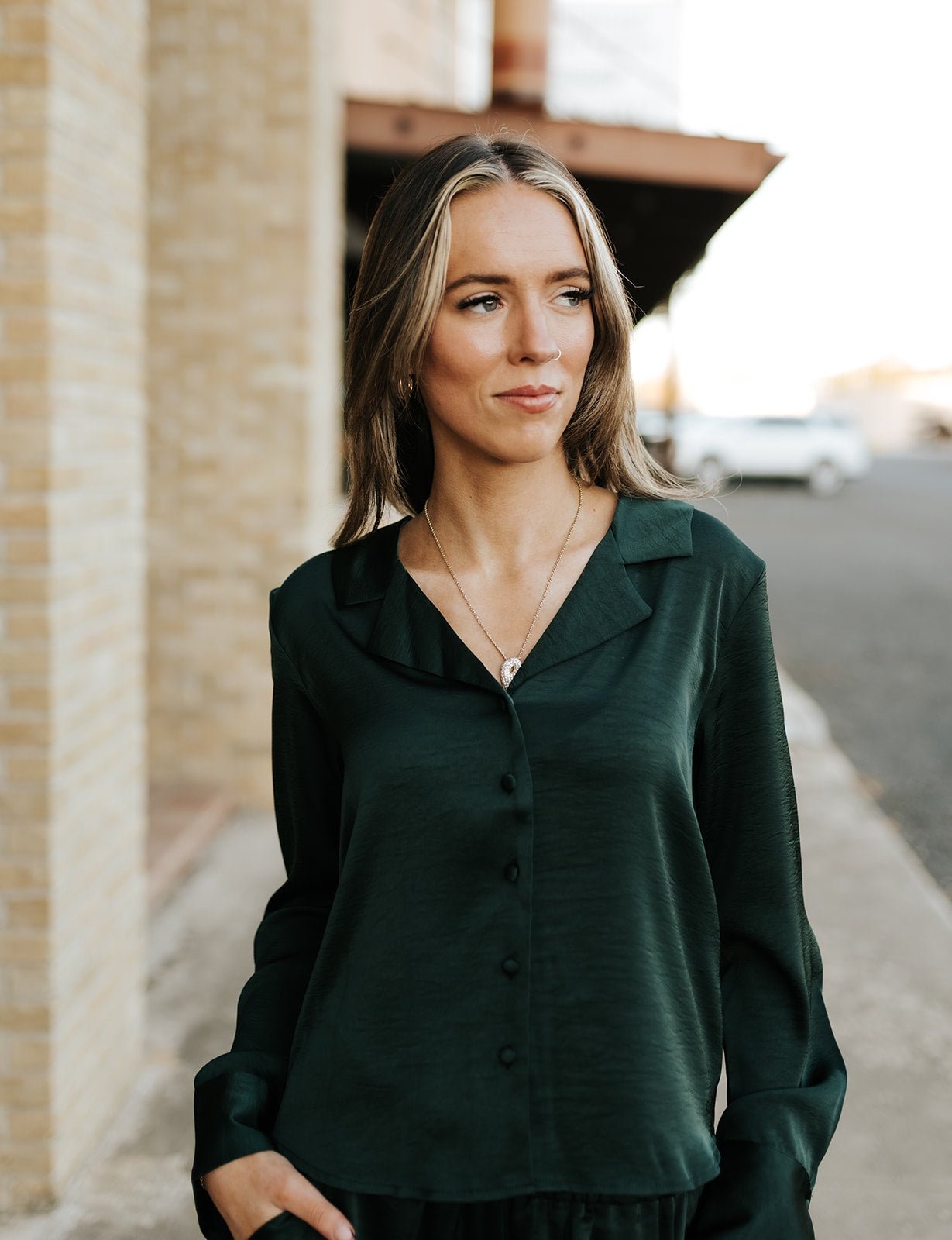 Ana Satin Top Garland Green ZT254621 - Southern Soule Designs