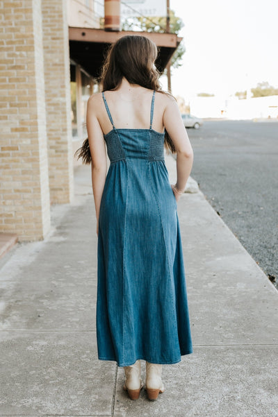 Angel Eyes Denim Midi Dress Medium Indigo ZD253467 - Southern Soule Designs