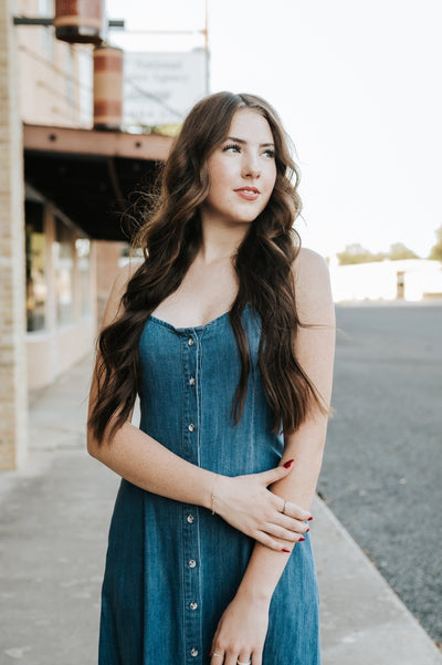 Angel Eyes Denim Midi Dress Medium Indigo ZD253467 - Southern Soule Designs