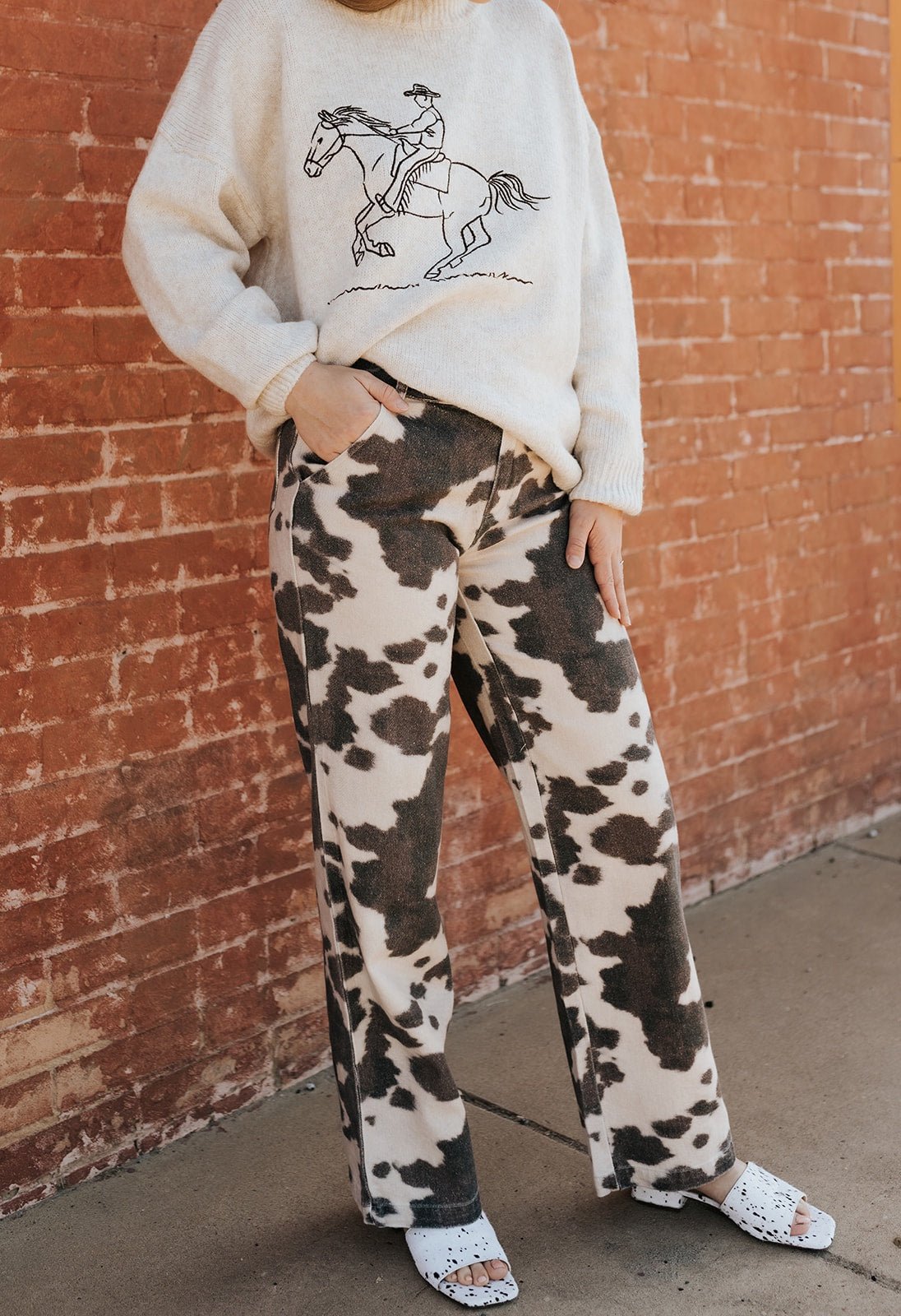 Annie Cow Print Twill Pants PSP1334 - 3 - Southern Soule Designs