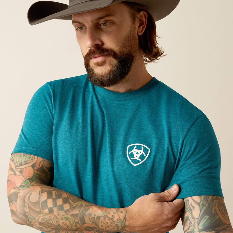 Ariat 10052036 MNS Stacks Tee Cyan Black Heather - Southern Soule Designs