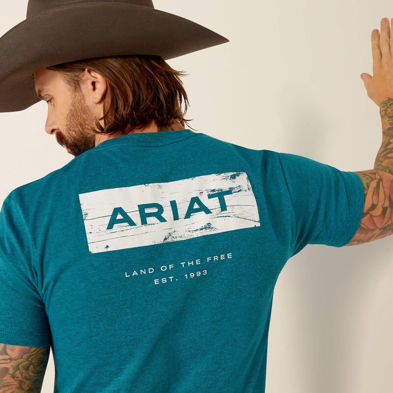 Ariat 10052036 MNS Stacks Tee Cyan Black Heather - Southern Soule Designs