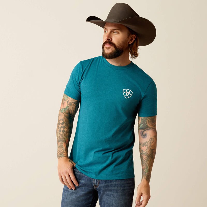 Ariat 10052036 MNS Stacks Tee Cyan Black Heather - Southern Soule Designs