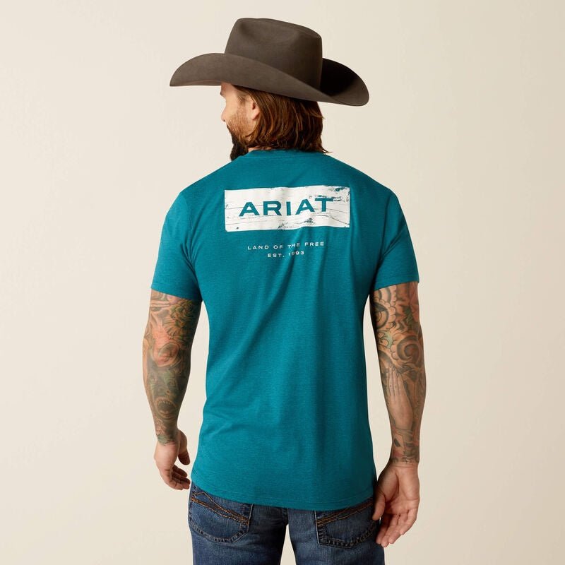 Ariat 10052036 MNS Stacks Tee Cyan Black Heather - Southern Soule Designs