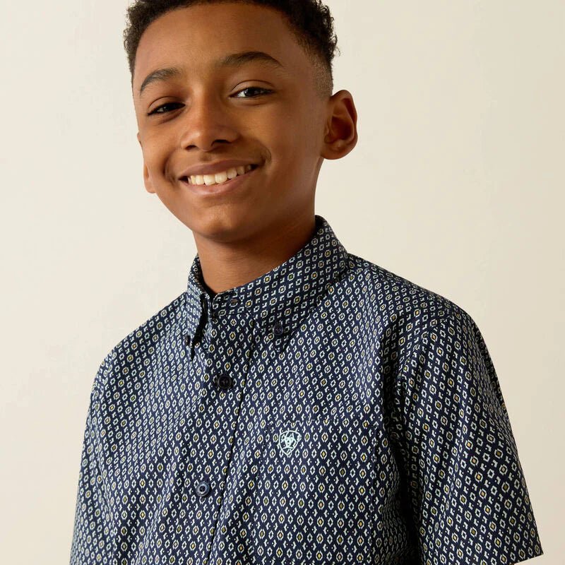 Ariat Boys Clark Classic Fit Short Sleeve Shirt Navy 10054780 - Southern Soule Designs