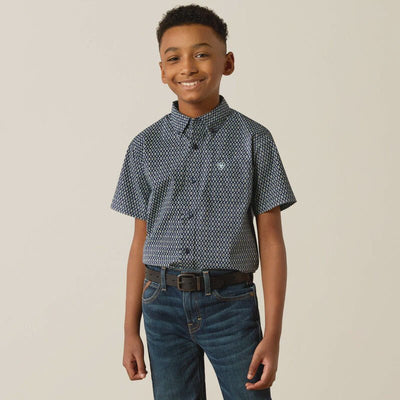 Ariat Boys Clark Classic Fit Short Sleeve Shirt Navy 10054780 - Southern Soule Designs