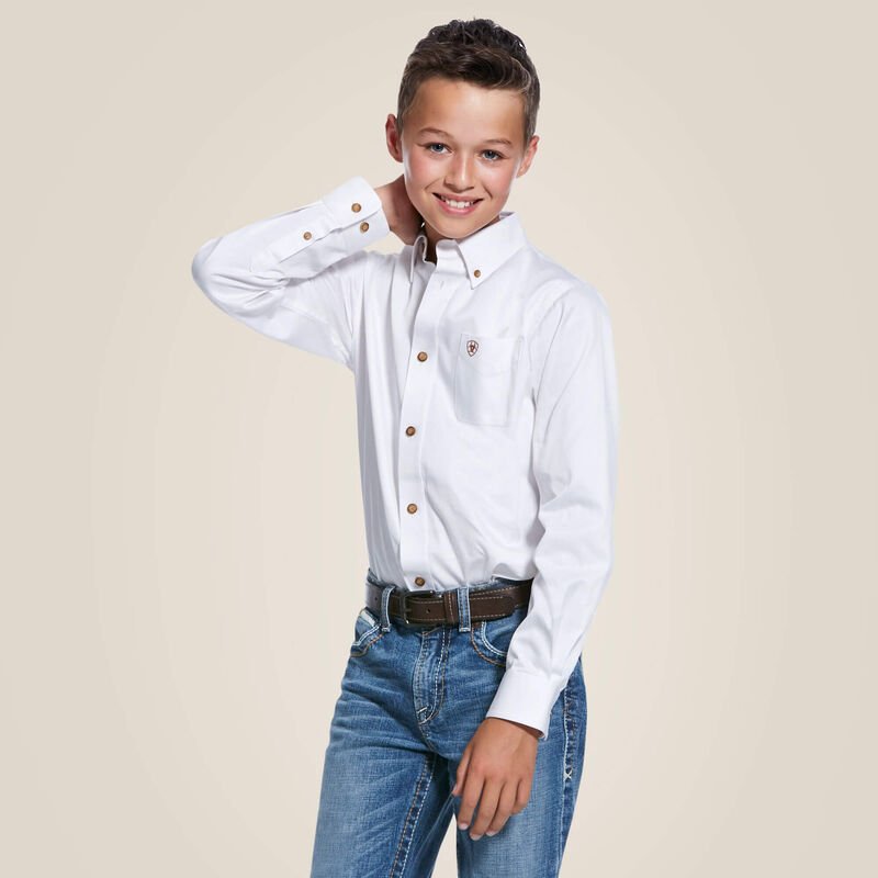 Ariat Boys Solid Twill LS White 10030162 - Southern Soule Designs