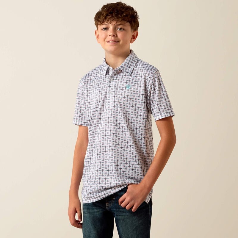 Ariat Boys White Southwest Triangle Polo 10073489 - Southern Soule Designs