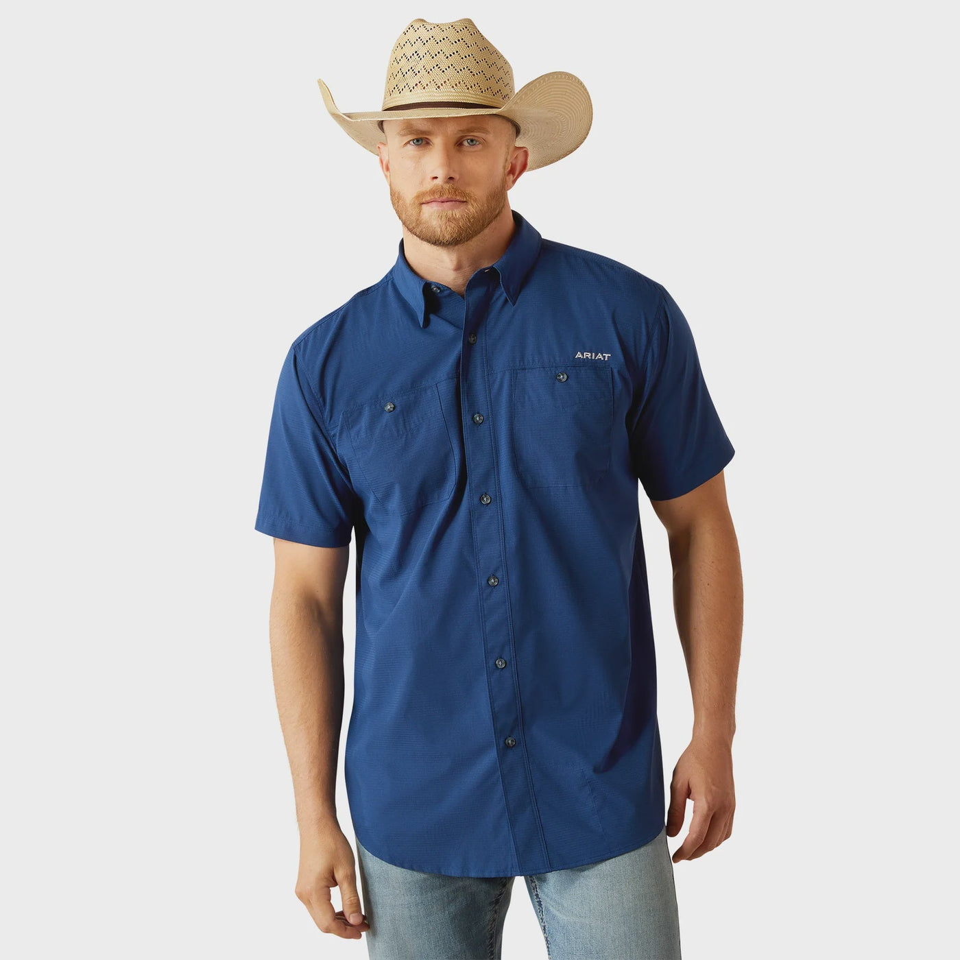 Ariat Men's 360 Airflow Short Sleeve Shirt Estate Blue 10058829 - Southern Soule Designs