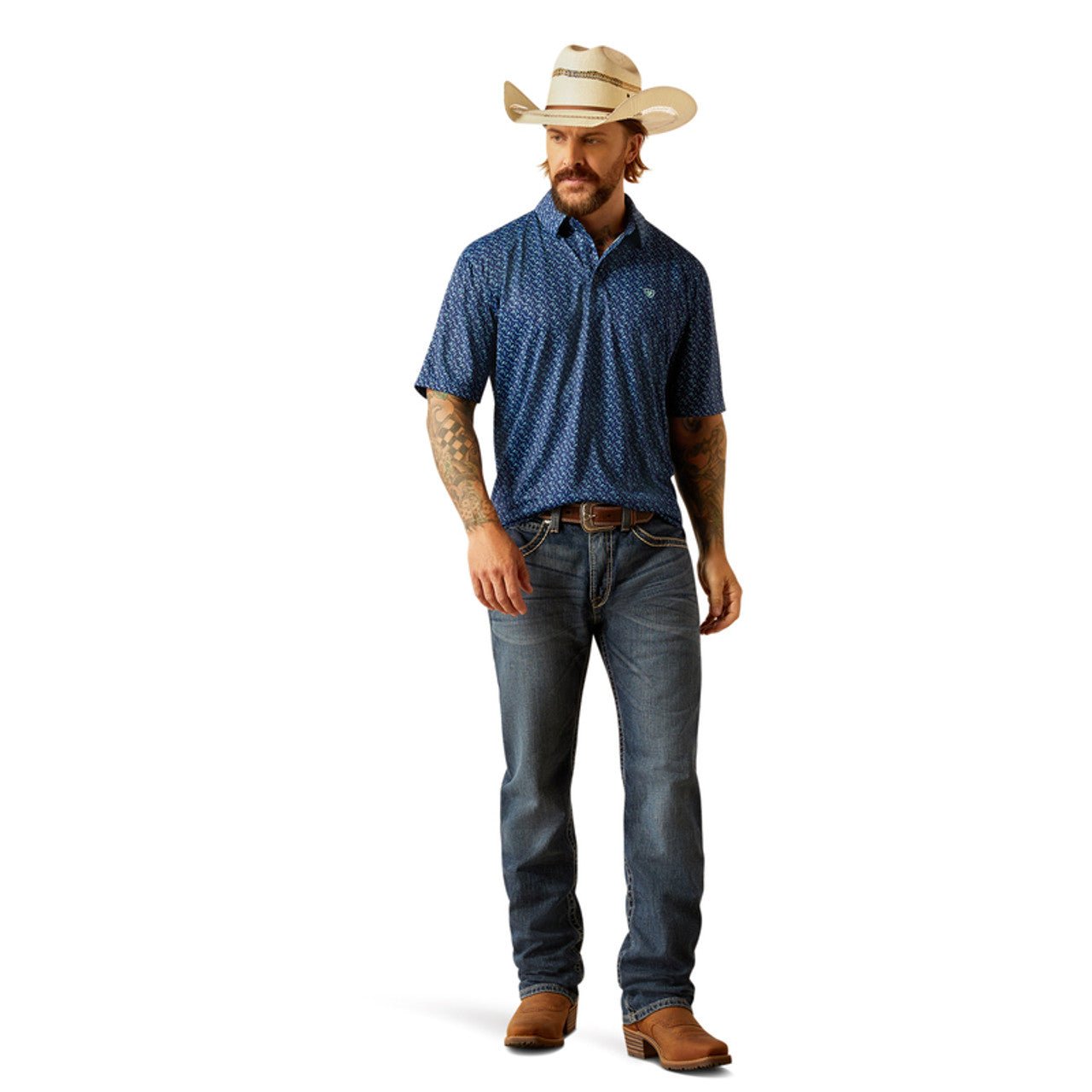 Ariat Men's All Over Print Polo Blue Depths 10055188 - Southern Soule Designs