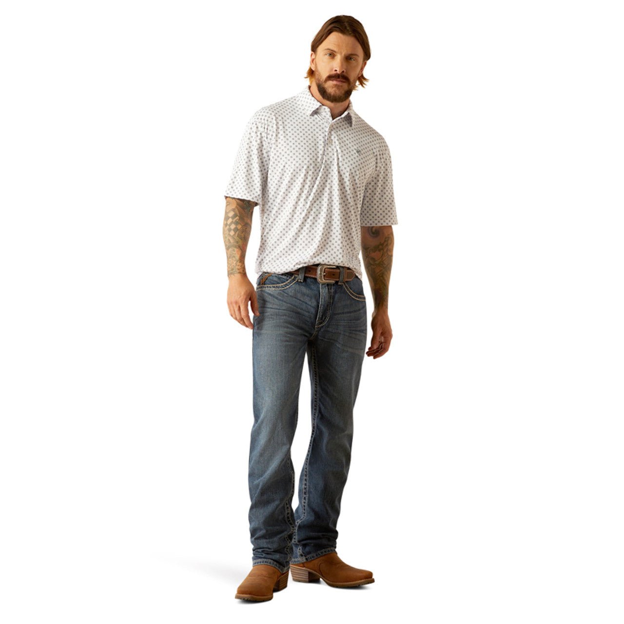 Ariat Men's All Over Print Polo White Geo 10055186 - Southern Soule Designs