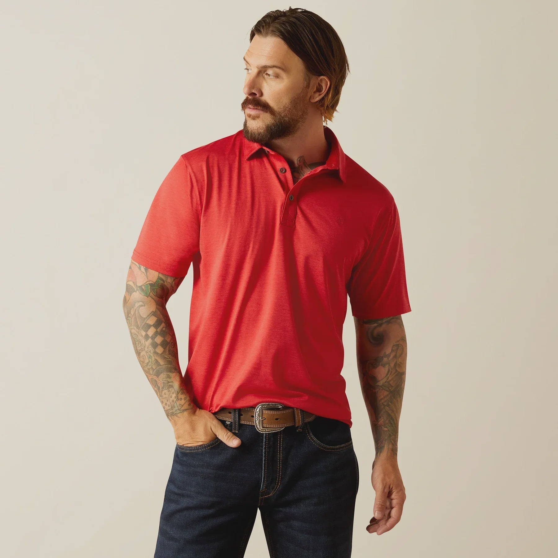Ariat Men's charger 2.0 Fitted Polo Haute Red 10055234 - Southern Soule Designs