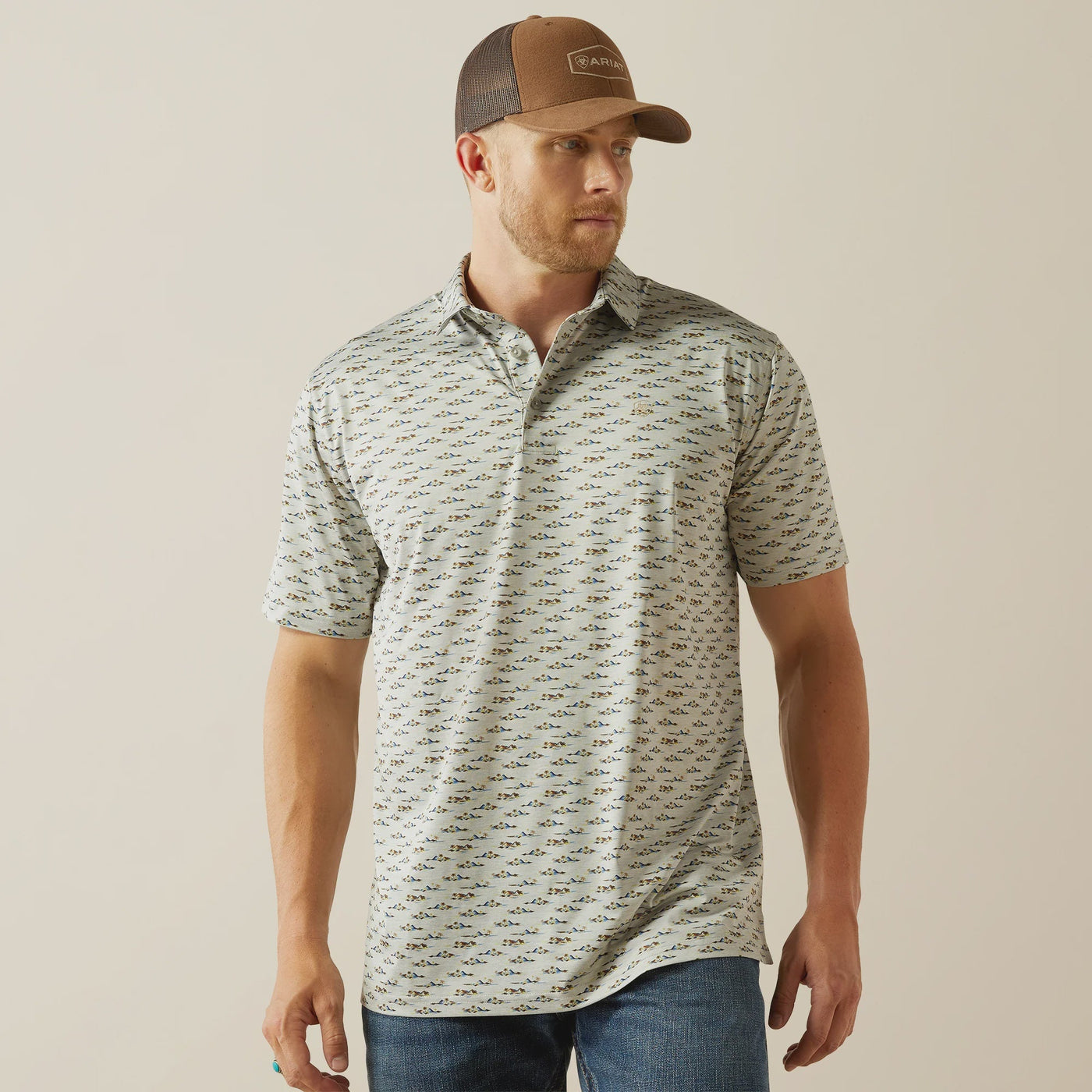 Ariat Men's Charger 2.0 Print Polo Grey 10054868 - Southern Soule Designs