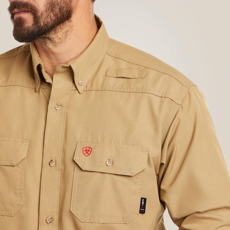 Ariat Men's FR Featherlight Long Sleeve Work Shirt Khaki 10031015 - Southern Soule Designs