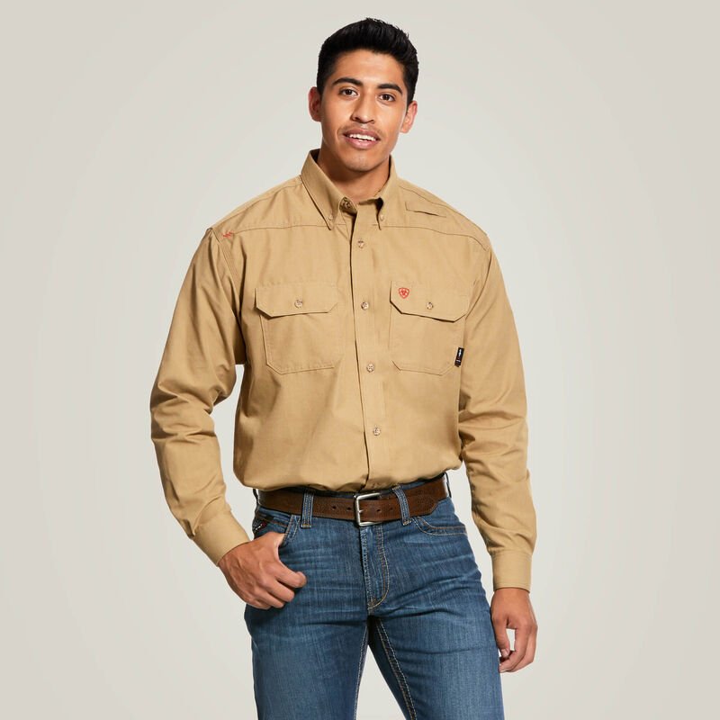 Ariat Men's FR Featherlight Long Sleeve Work Shirt Khaki 10031015 - Southern Soule Designs