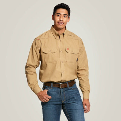 Ariat Men's FR Featherlight Long Sleeve Work Shirt Khaki 10031015 - Southern Soule Designs