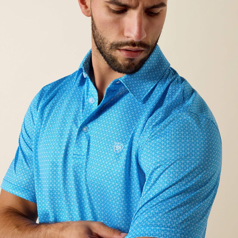 Ariat Men's Ibiza Blue Mini Geo Print Polo 10073468 - Southern Soule Designs