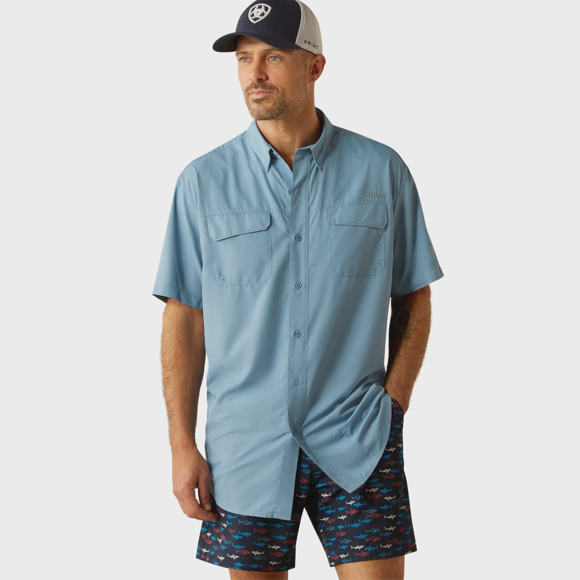 Ariat Men's Venttek Outbound Classic Fit Short Sleeve Shirt Blue Shadow 10055122 - Southern Soule Designs