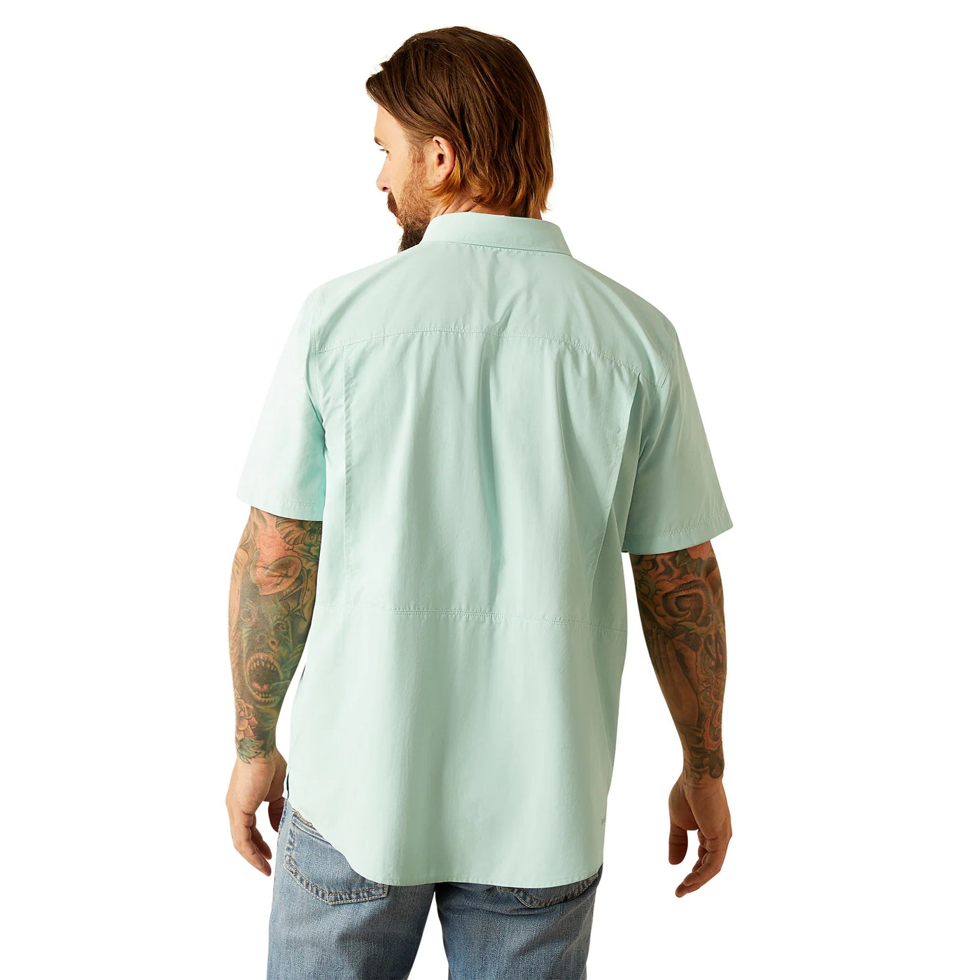 Ariat Men's VentTek Outbound Fitted Short Sleeve Shirt Eggshell Blue 10055230 - Southern Soule Designs