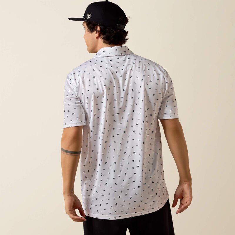Ariat Men's White Western Toss Print Polo 10073470 - Southern Soule Designs
