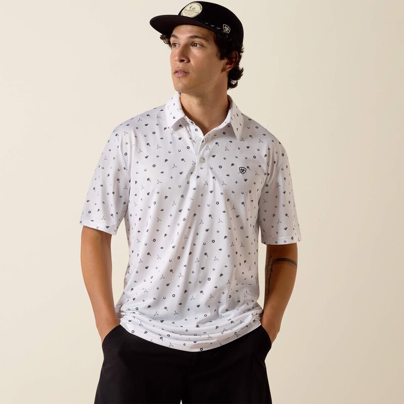 Ariat Men's White Western Toss Print Polo 10073470 - Southern Soule Designs
