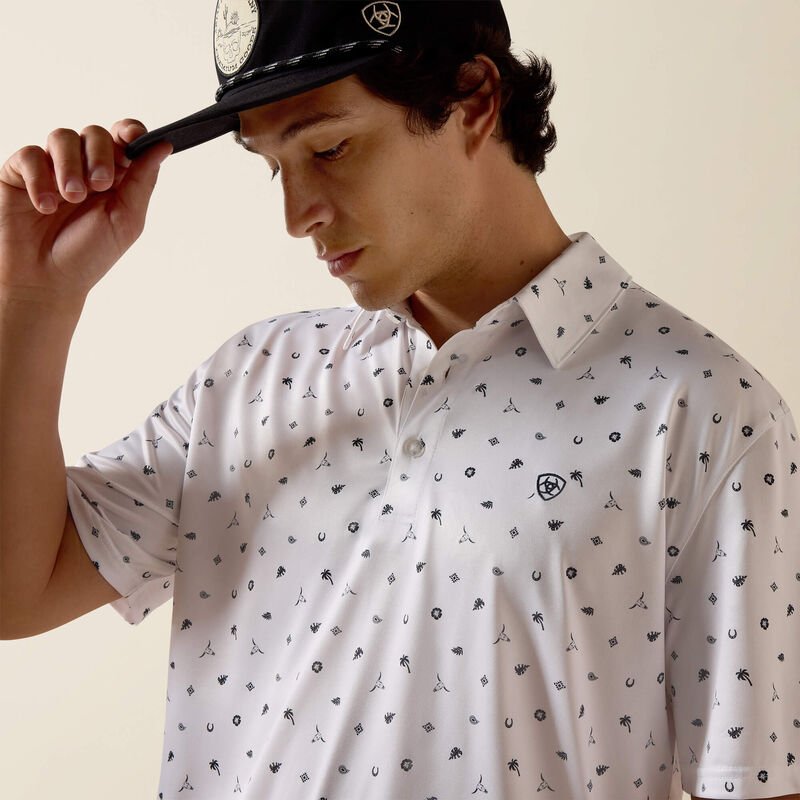 Ariat Men's White Western Toss Print Polo 10073470 - Southern Soule Designs