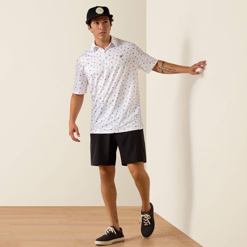 Ariat Men's White Western Toss Print Polo 10073470 - Southern Soule Designs