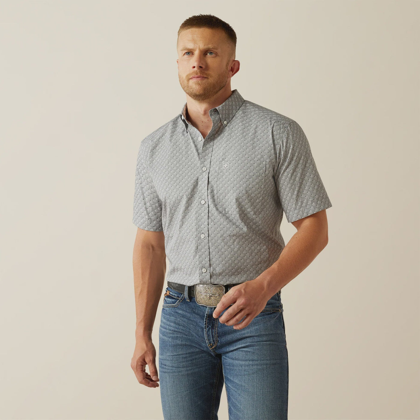 Ariat Men's Wrinkle Free Obert Short Sleeve Shirt Grey 10054809 - Southern Soule Designs