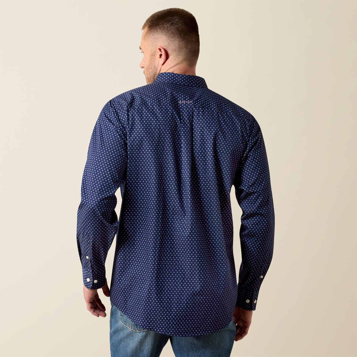 Ariat Men's Wrinkle Free Wes Classic Fit Long Sleeve Shirt Maritime Blue Geo Print 10079355 - Southern Soule Designs