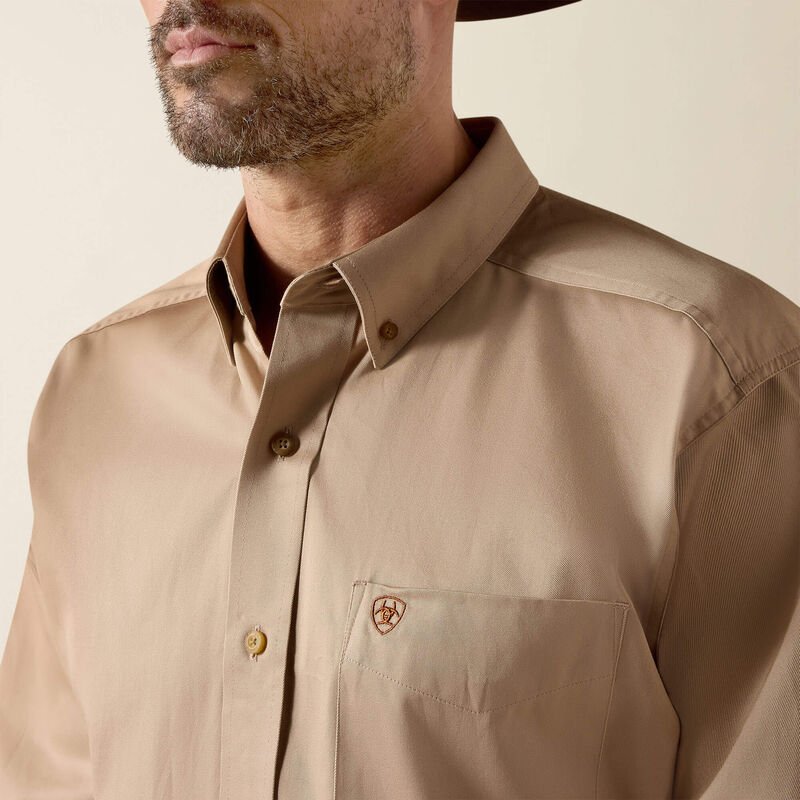 Ariat MNS Solid Twill LS Shirt Khaki 10000505 - Southern Soule Designs
