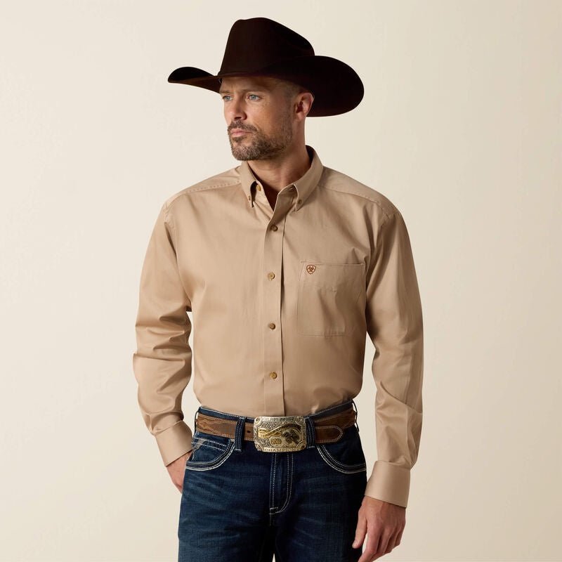 Ariat MNS Solid Twill LS Shirt Khaki 10000505 - Southern Soule Designs