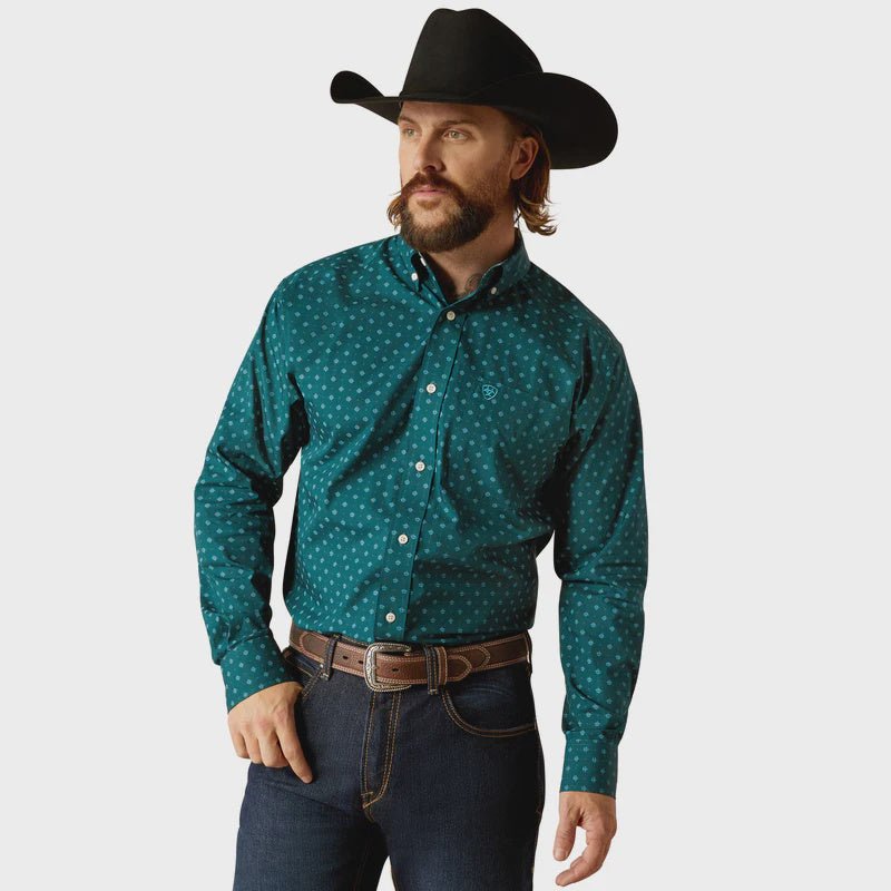 Ariat MNS Wrinkle Free Gunnar LS Deep Teal 10052374 - Southern Soule Designs