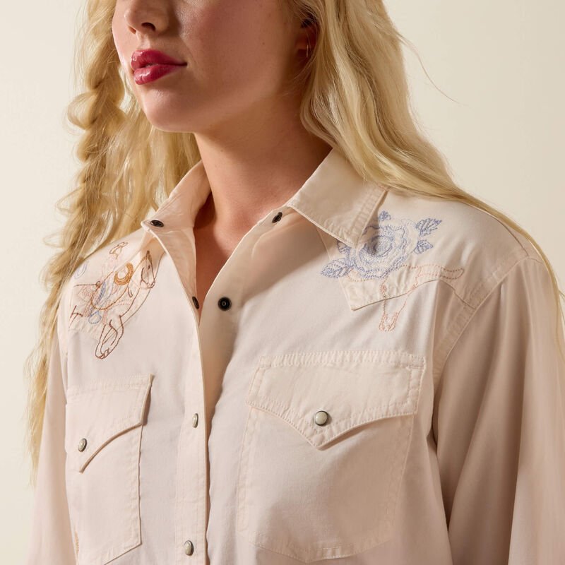 Ariat WMS Sea Salt Ashville Embroidered Shirt 10073666 - Southern Soule Designs