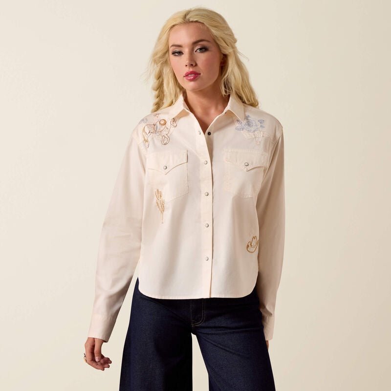 Ariat WMS Sea Salt Ashville Embroidered Shirt 10073666 - Southern Soule Designs