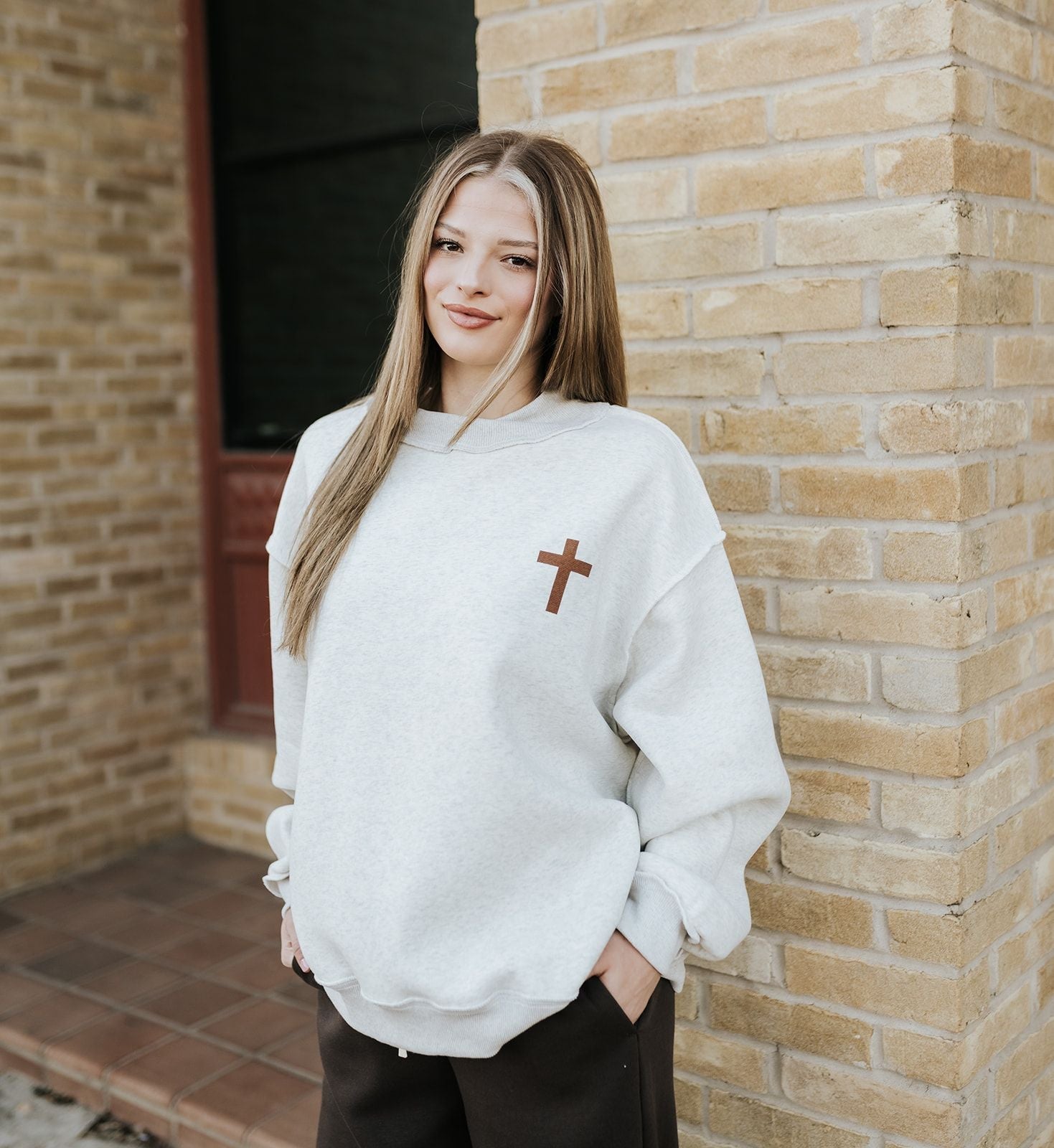 Ash Grey Cross & Jesus Reversible Sweatshirt IT2594 - Southern Soule Designs
