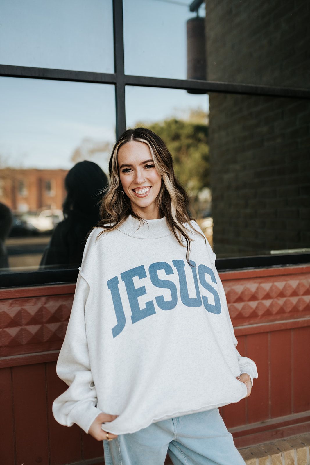 Ash Grey/Vintage Blue Jesus & God is Good Reversible Sweatshirt IT2594 - Southern Soule Designs
