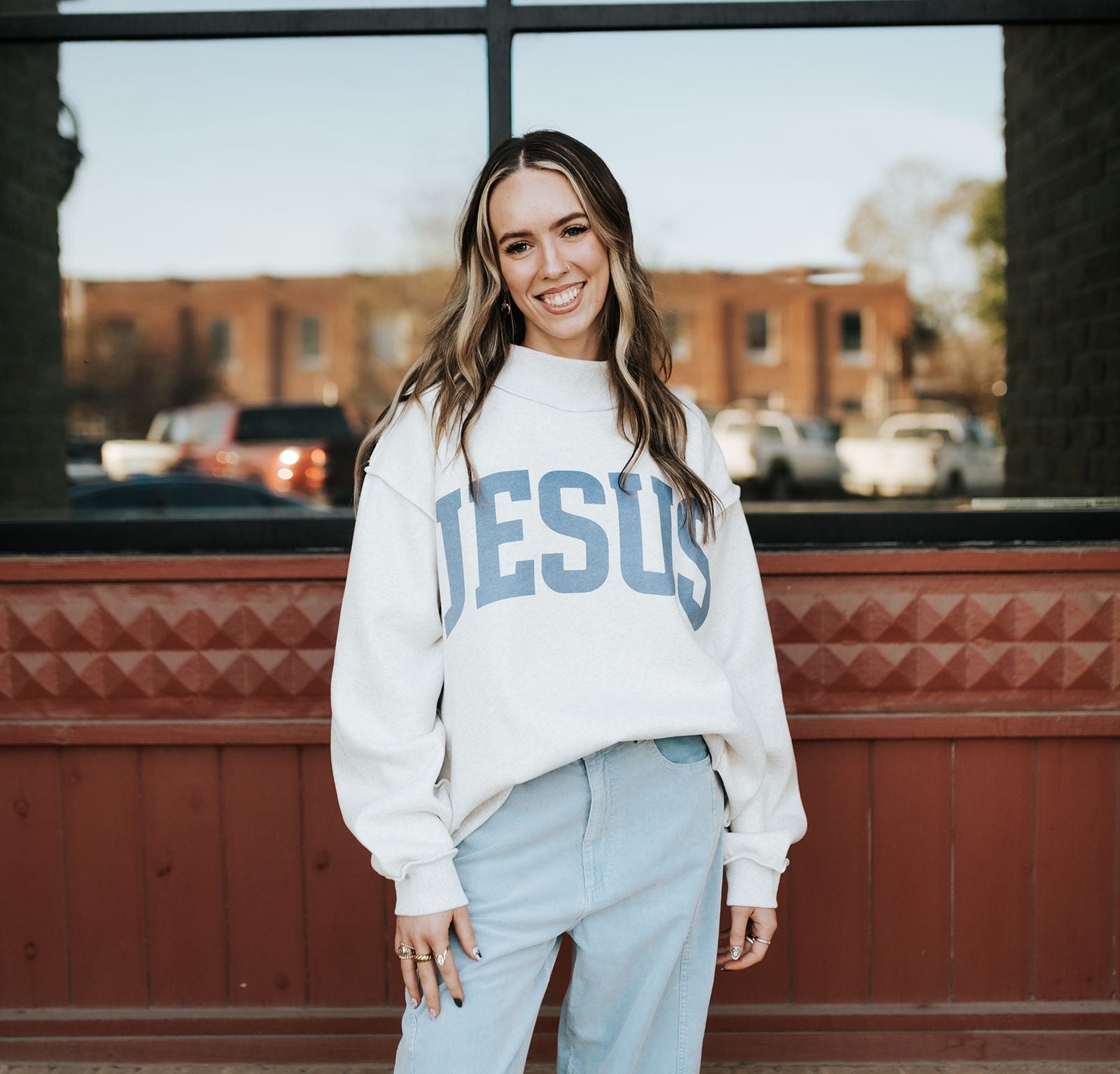 Ash Grey/Vintage Blue Jesus & God is Good Reversible Sweatshirt IT2594 - Southern Soule Designs