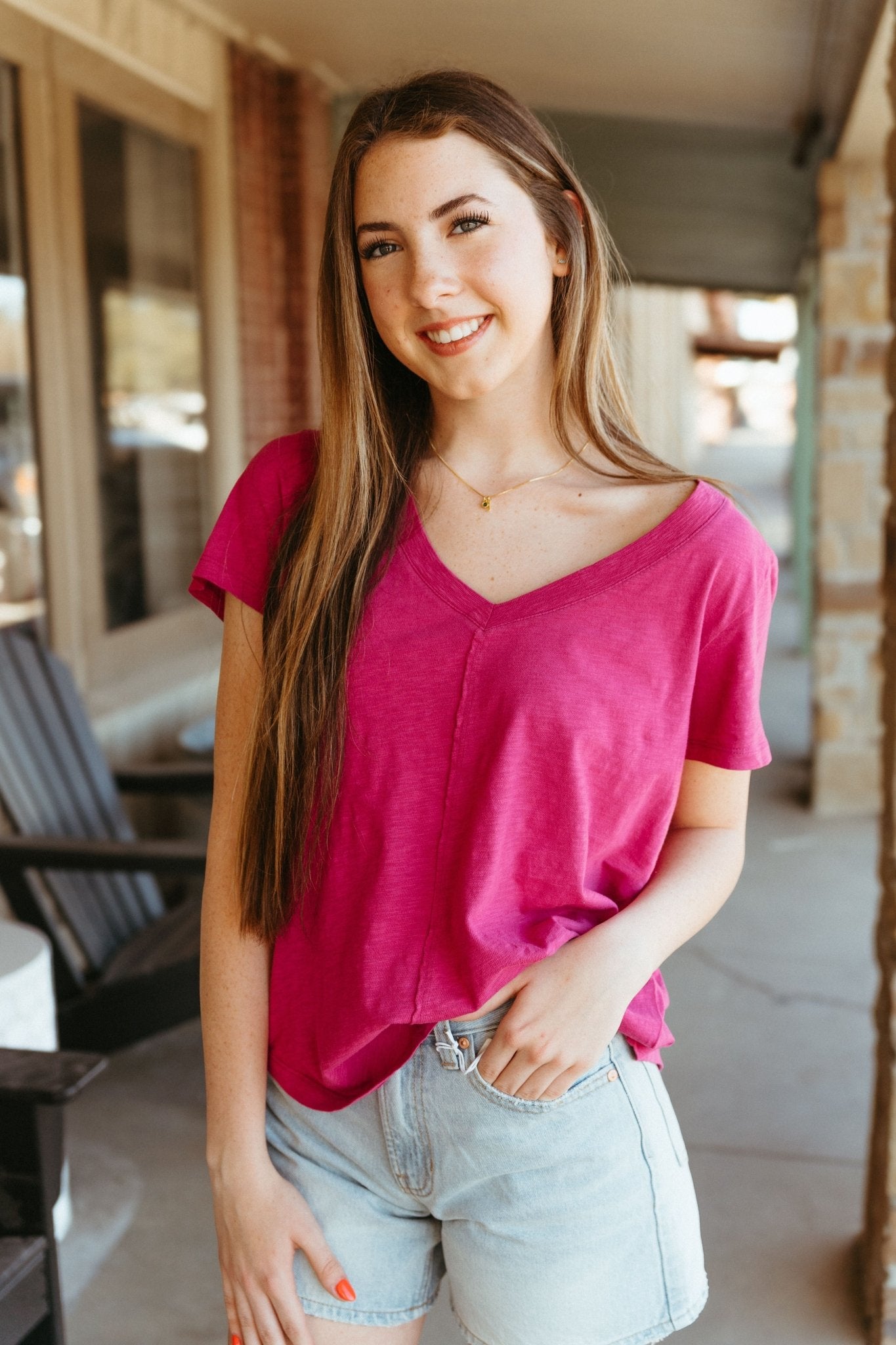 Asher V - neck Tee Magenta ZT241209 - Southern Soule Designs
