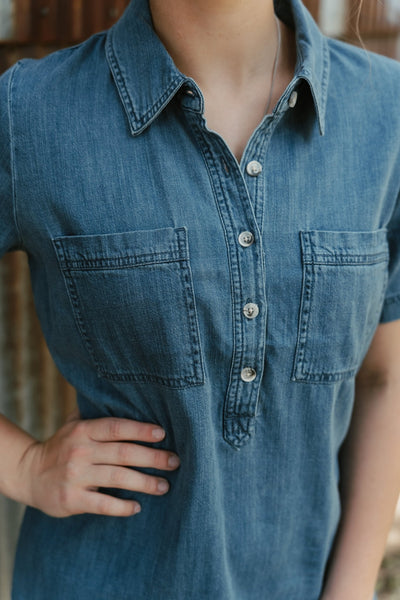 Authentic Denim Mini Dress Medium Indigo ZD253307 - Southern Soule Designs