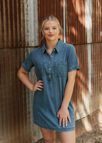 Authentic Denim Mini Dress Medium Indigo ZD253307 - Southern Soule Designs