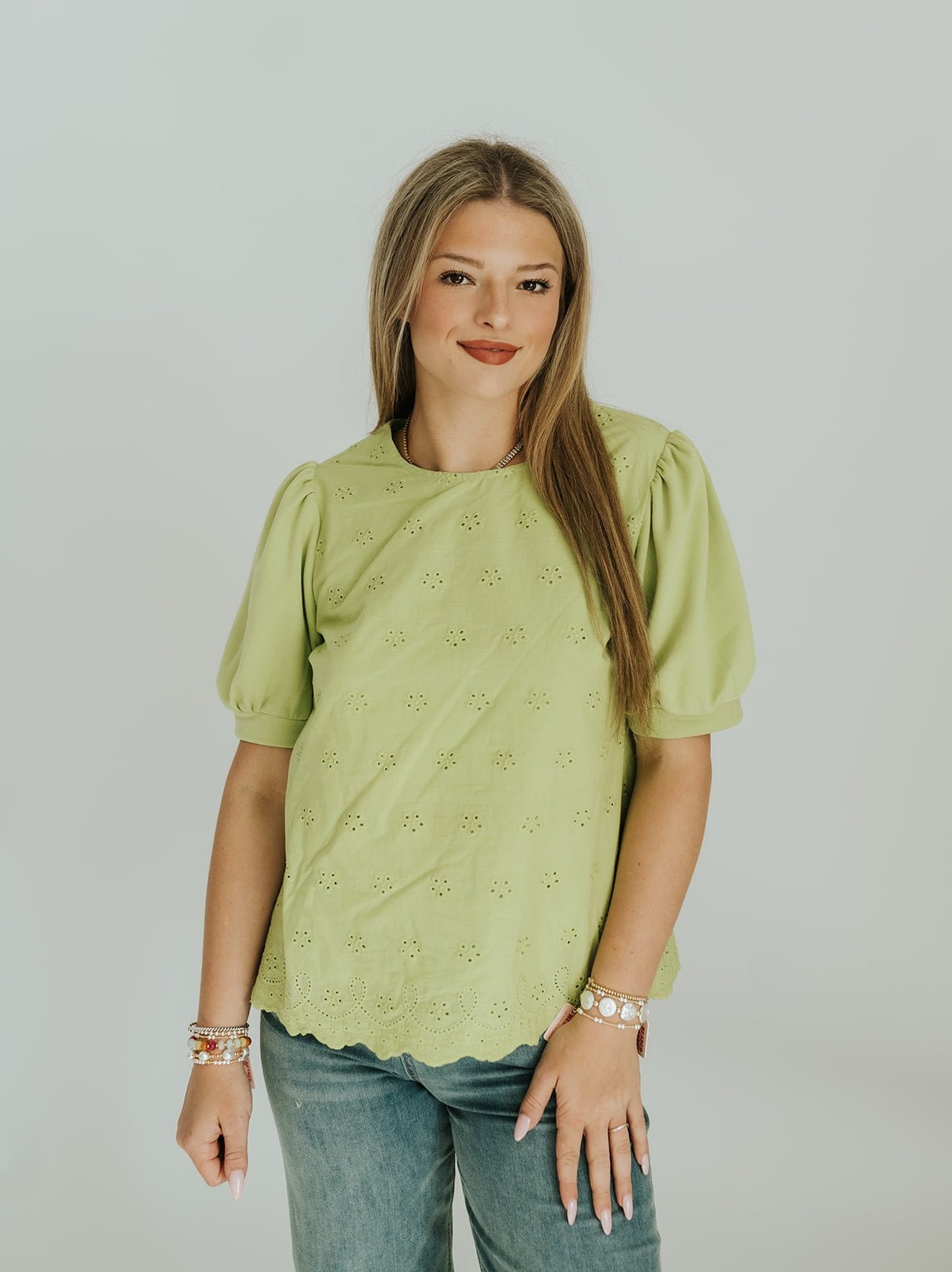 Avocado Effortlessly Joyful Eyelet Blouse E2599T - Southern Soule Designs