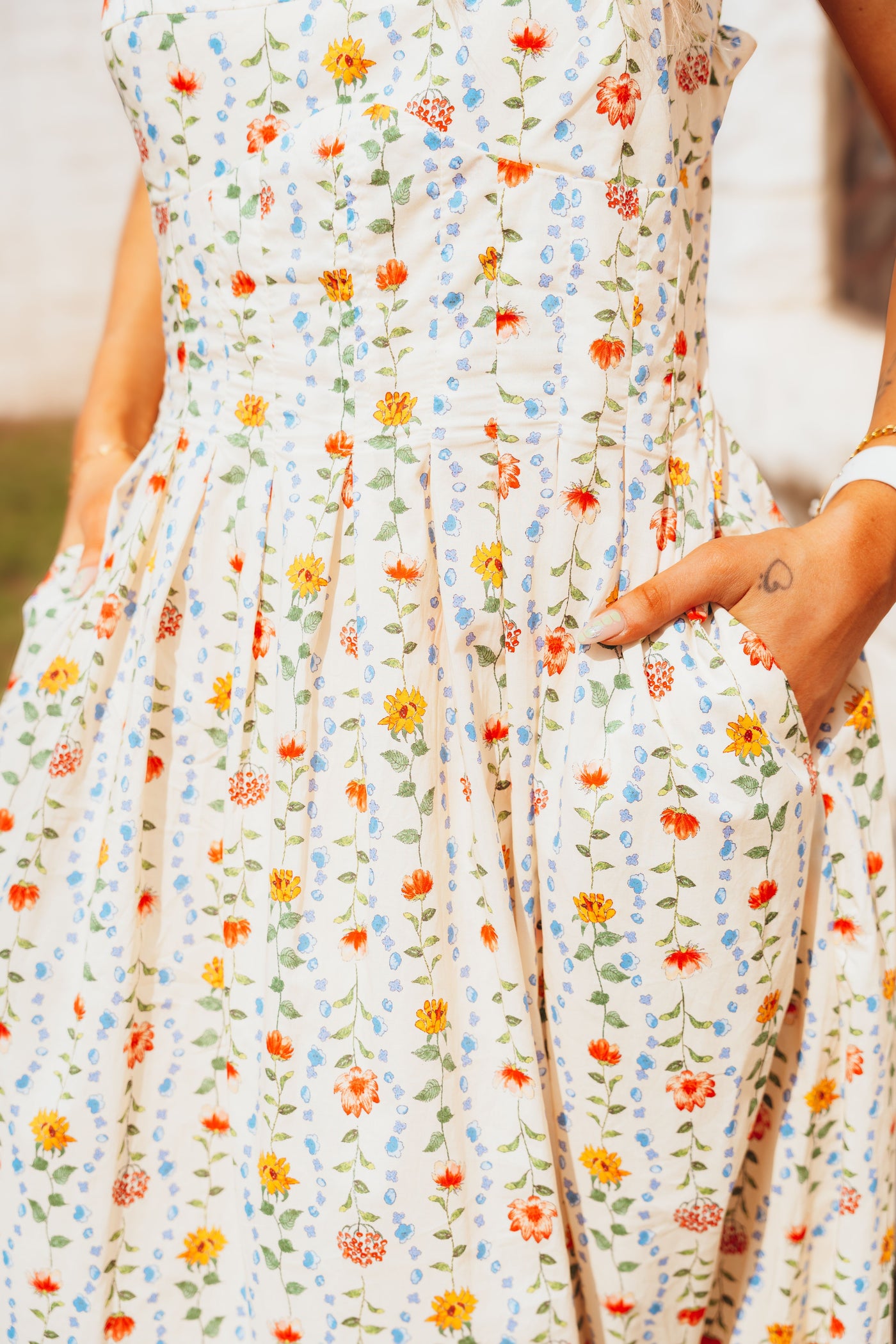 Butter Yellow Floral Sleeveless Midi Dress D-10517-H