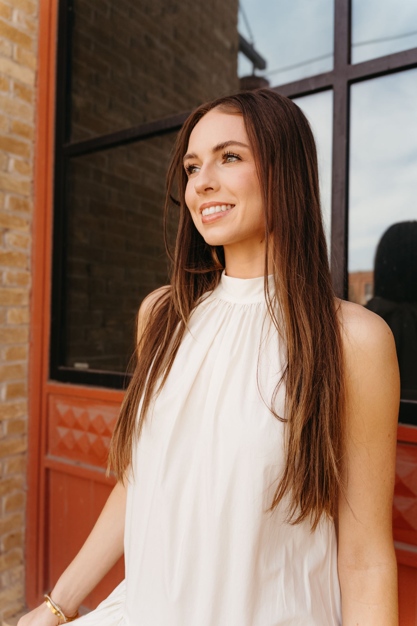 Off White Sleeveless Dress with Tie Back D4549